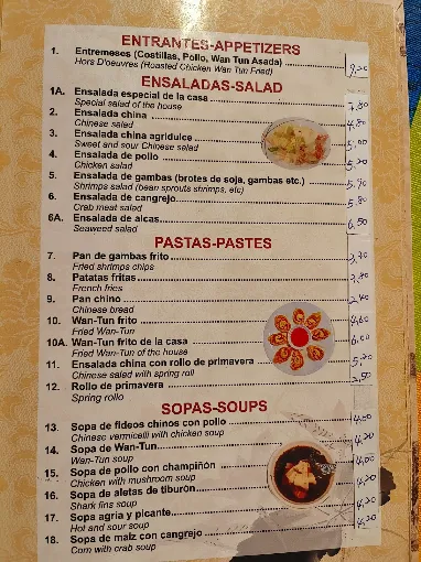 Carta de Restaurante Jardín Chino